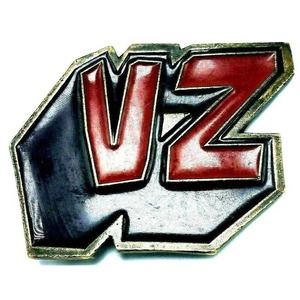 Vintage Von Zipper Belt Buckle VZ 3D Brass and Red Enamel EUC